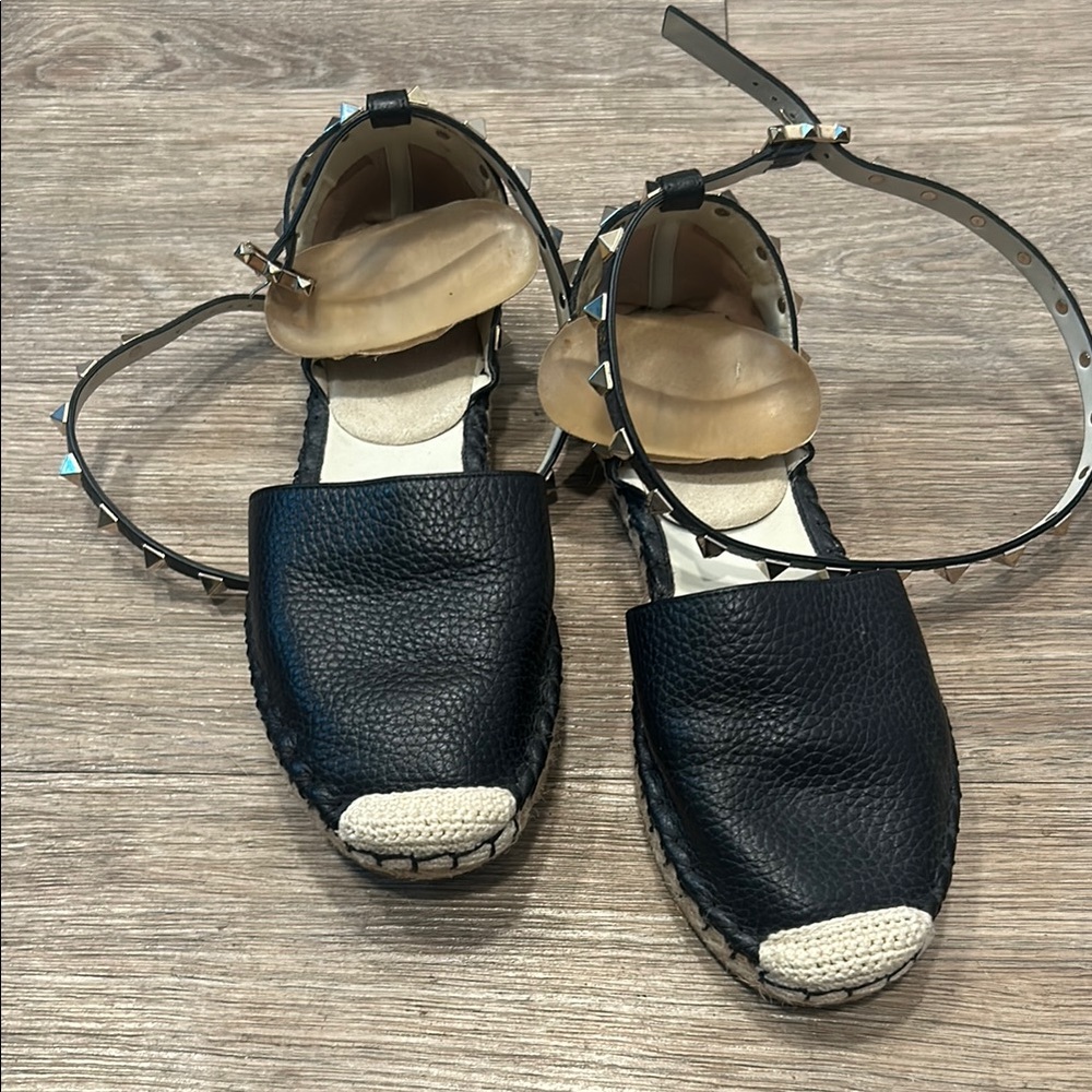 Valentino Black Leather Espadrilles